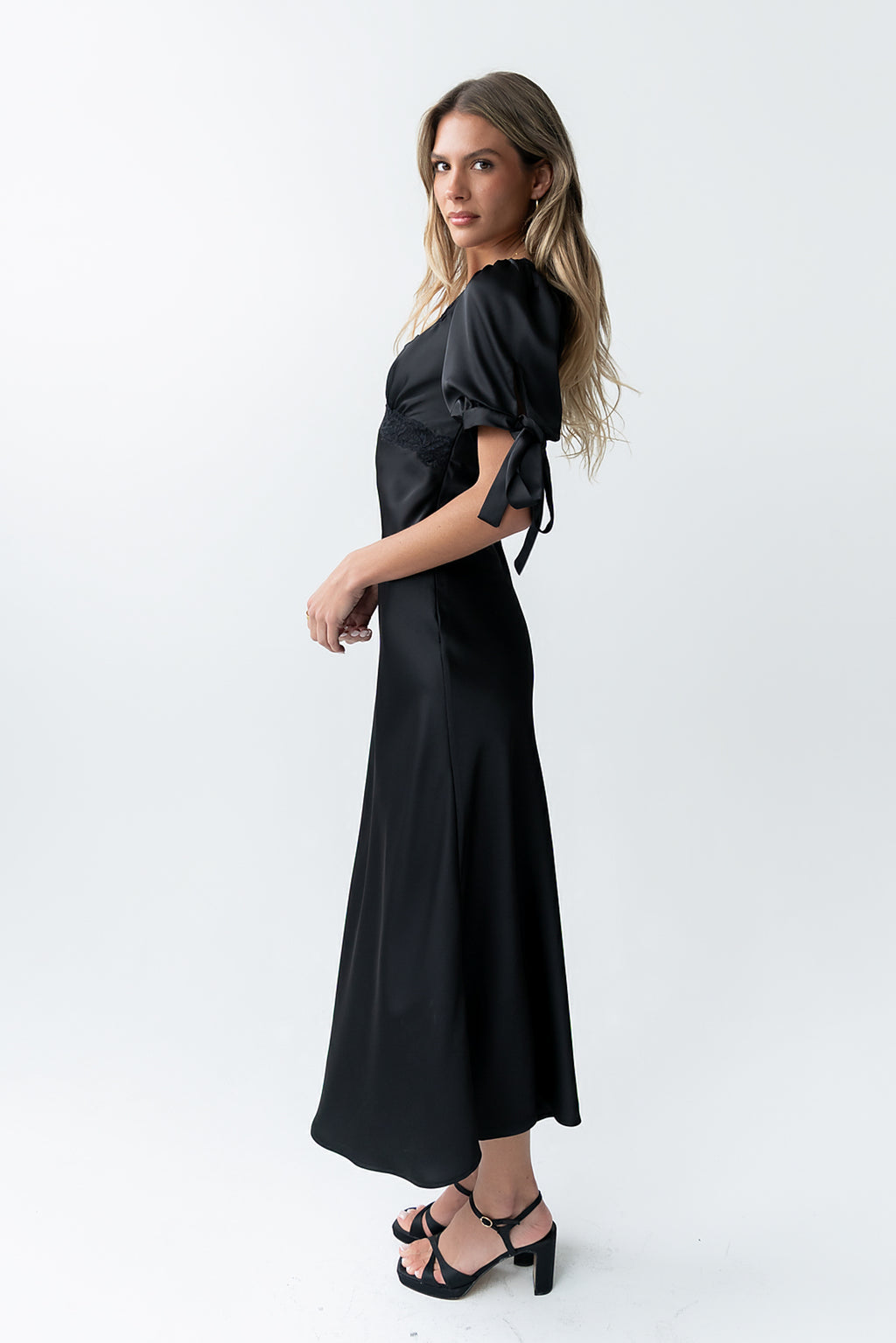 Amanda Lace Trim Maxi Dress in Black