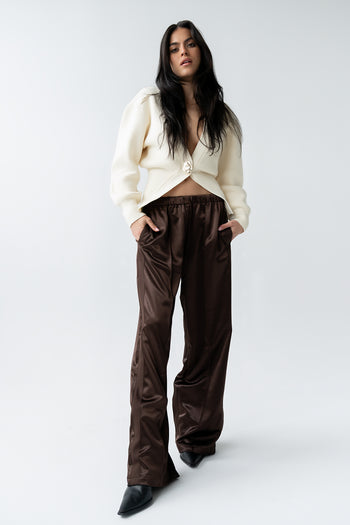 Gemma Satin Wide Leg Pants in Brown