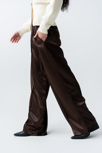 Gemma Satin Wide Leg Pants in Brown