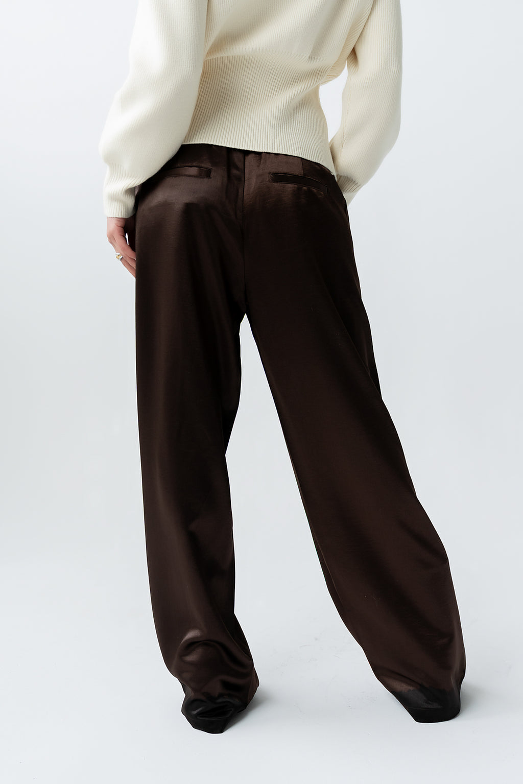 Gemma Satin Wide Leg Pants in Brown