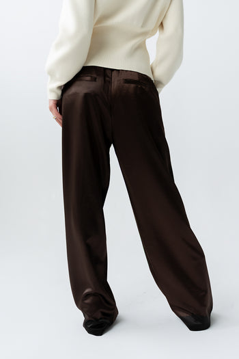 Gemma Satin Wide Leg Pants in Brown