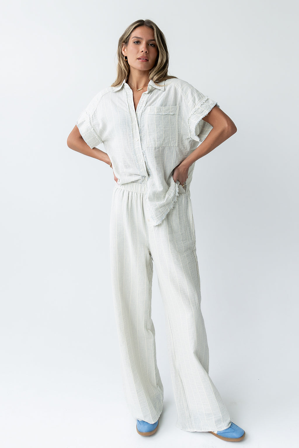 Belen Striped Wide Leg Pants in Denim Blue