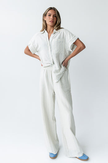 Belen Striped Wide Leg Pants in Denim Blue