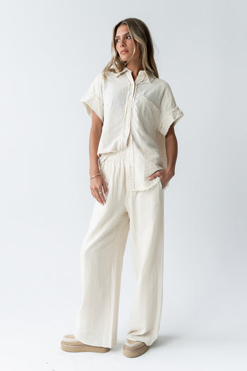 Belen Striped Wide Leg Pants in Taupe - FINAL SALE