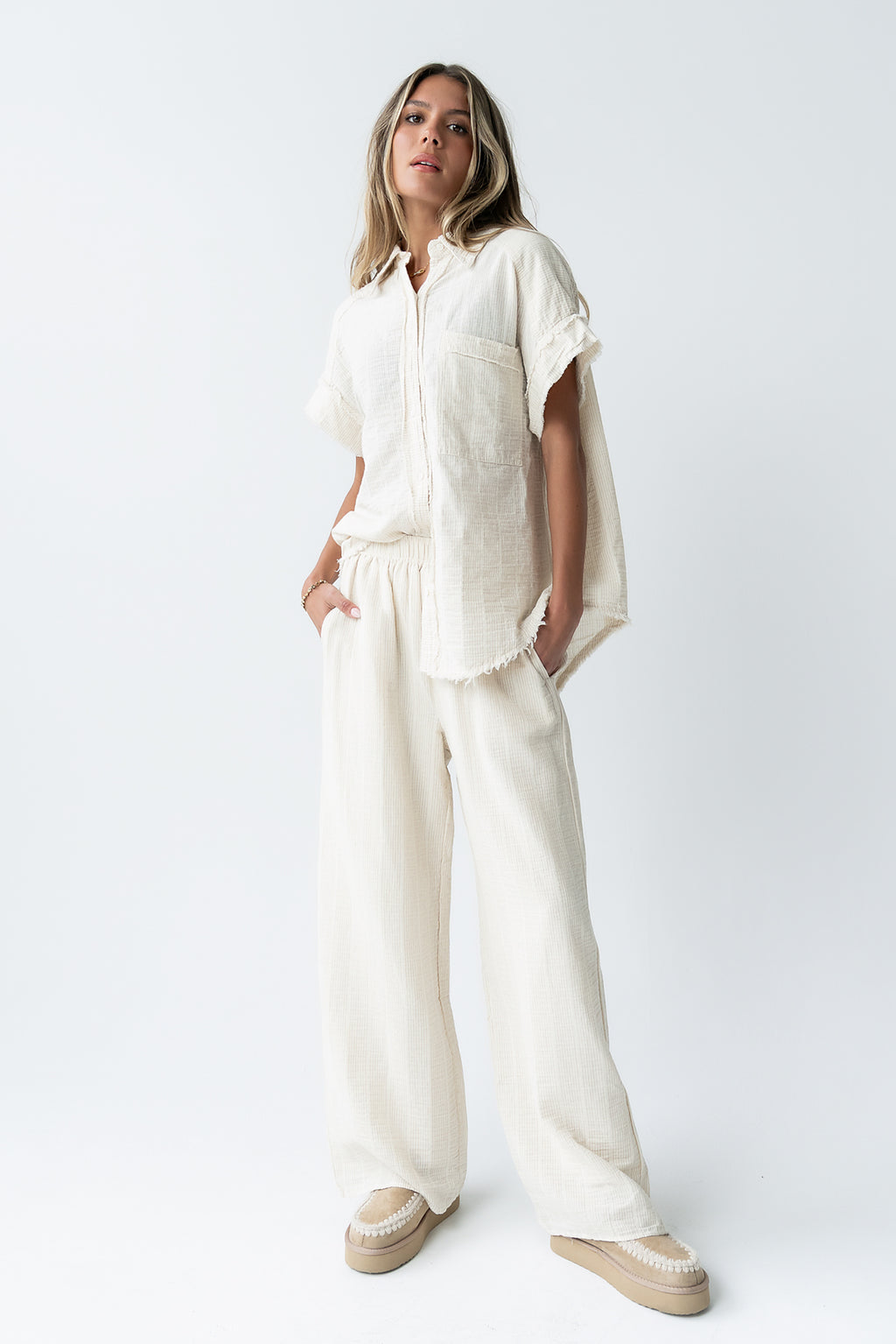 Belen Striped Wide Leg Pants in Taupe - FINAL SALE