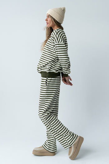 Taya Striped Wide Leg Pants in Olive