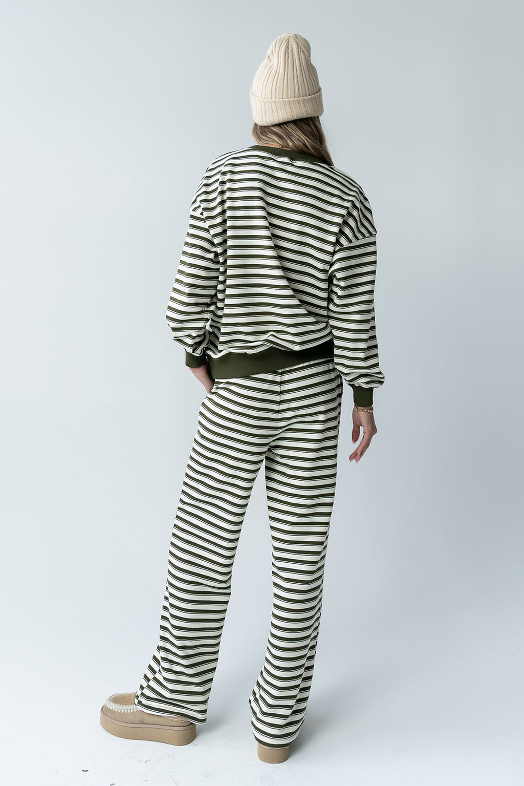 Taya Striped Wide Leg Pants in Olive