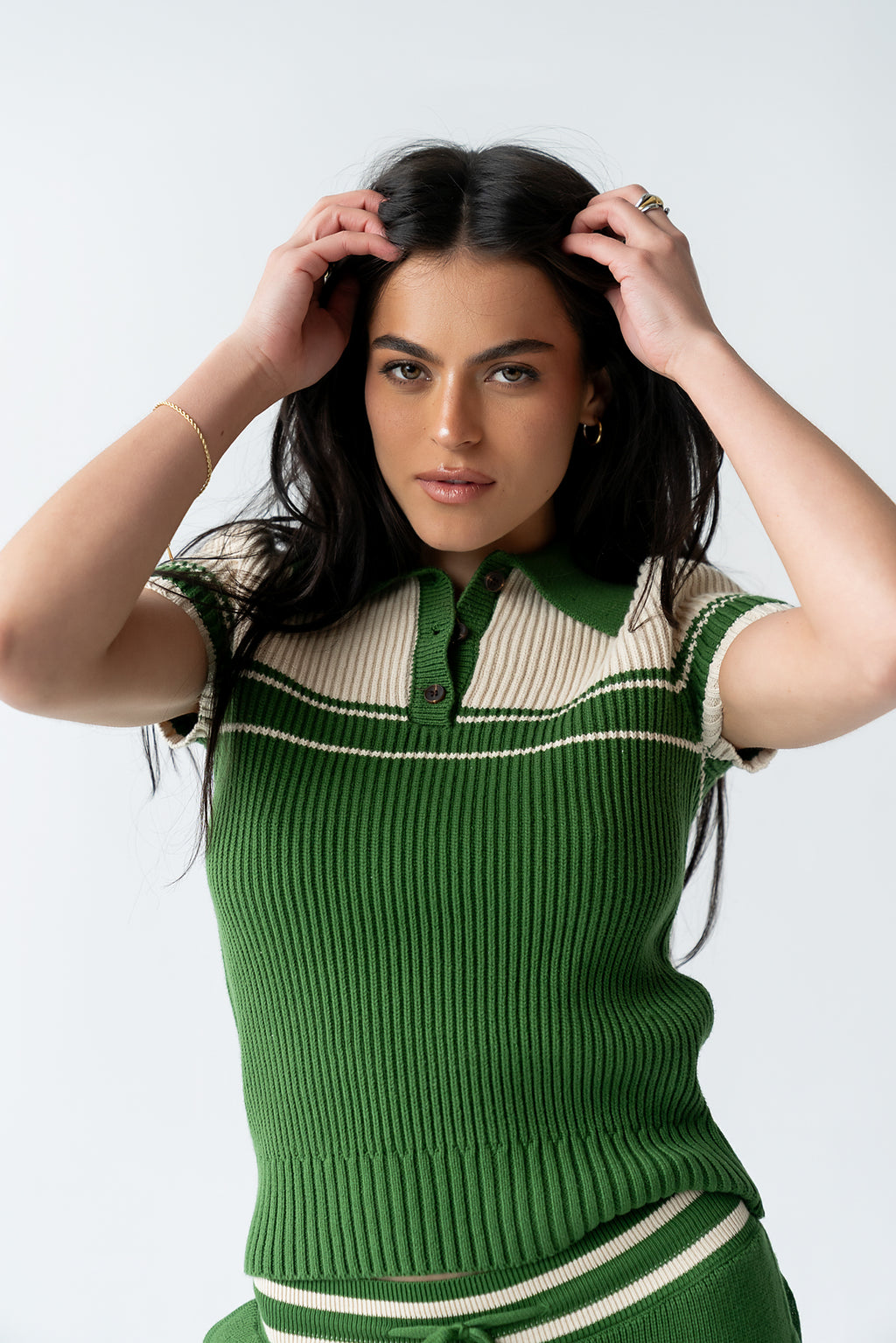 Brea Collared Sweater in Green - FINAL SALE