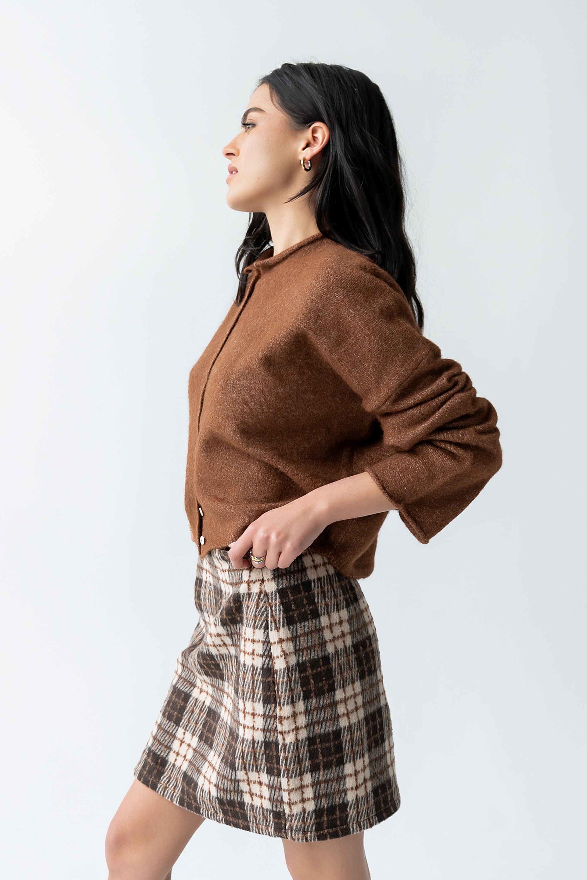 Callie Plaid Mini Skirt in Brown Callie Plaid Mini Skirt in Brown