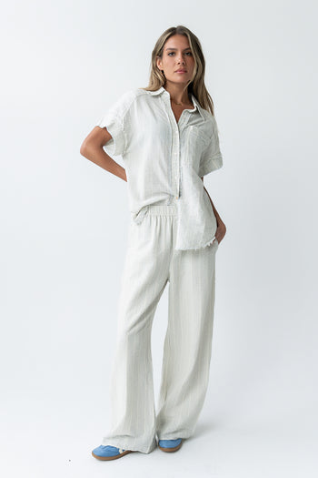 Belen Striped Button Up in Denim Blue - FINAL SALE