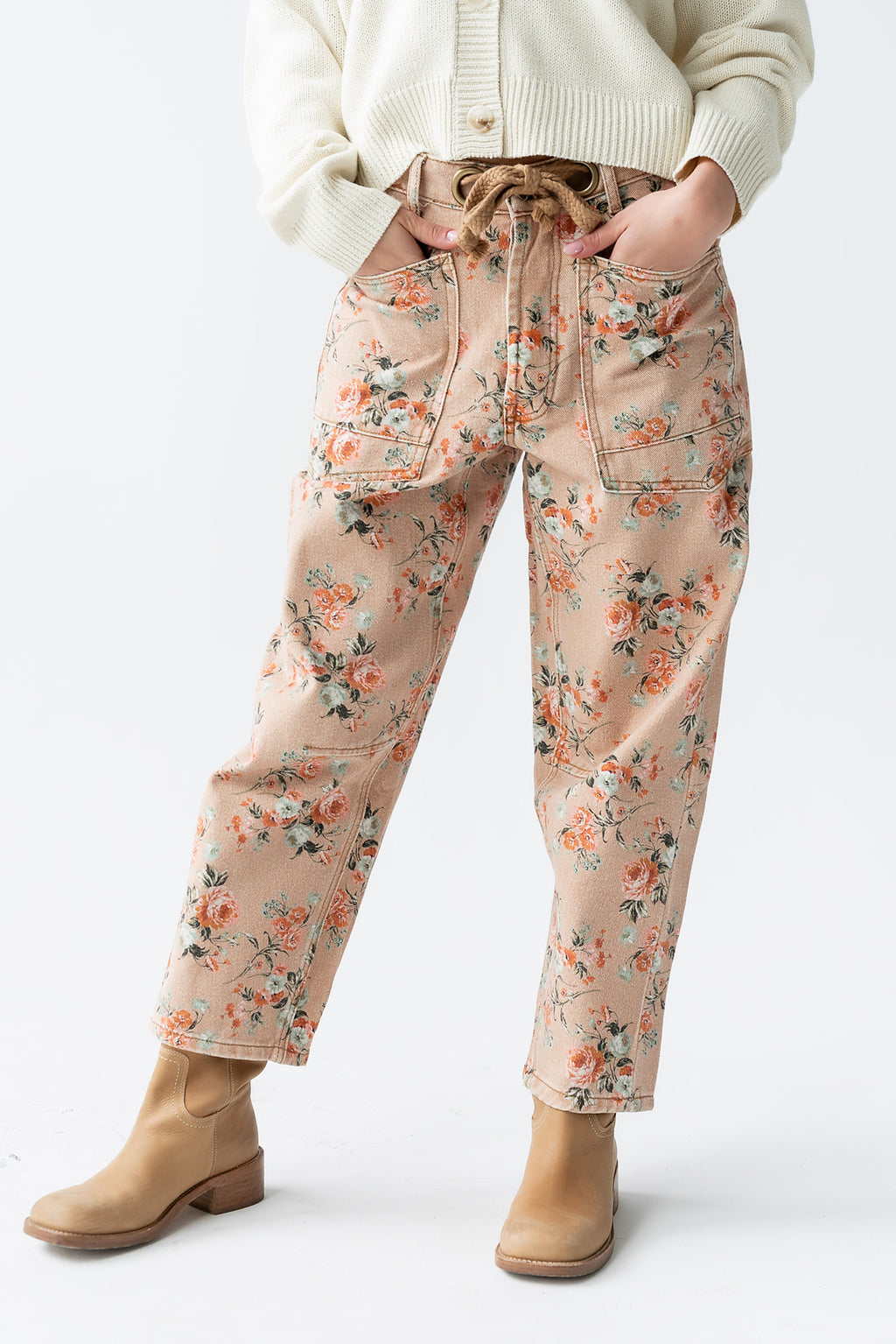 Kellie Floral Barrel Jeans in Vintage Ginger