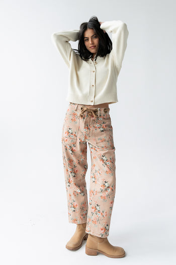 Kellie Floral Barrel Jeans in Vintage Ginger