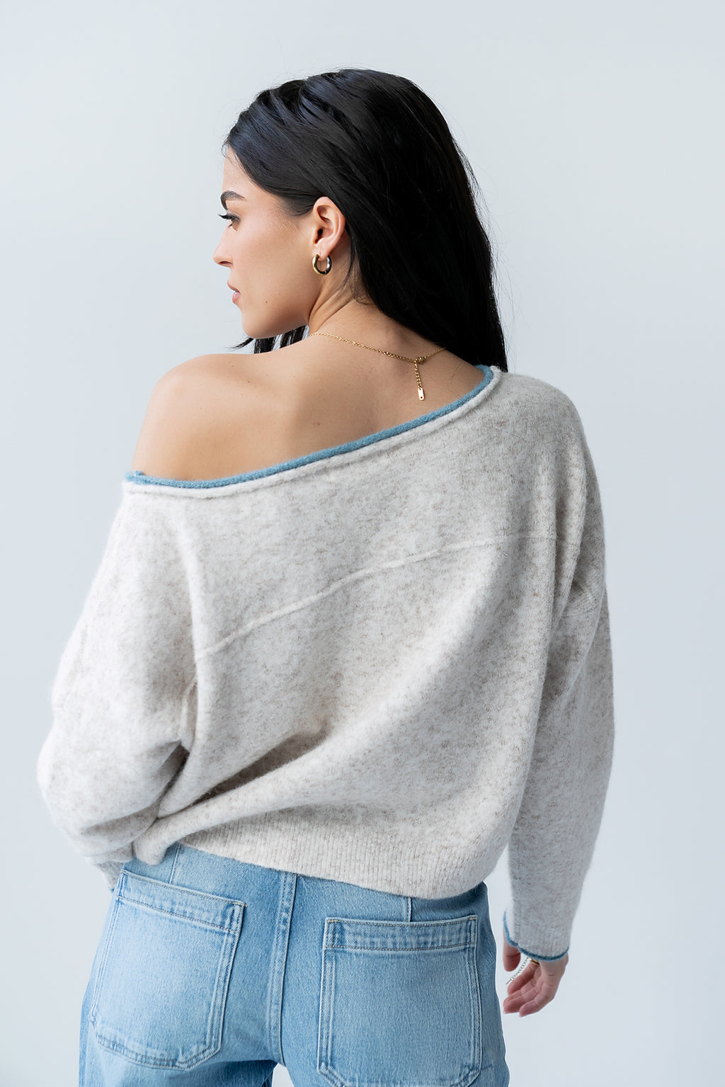 Kellie Contrast Sweater in Beige - FINAL SALE