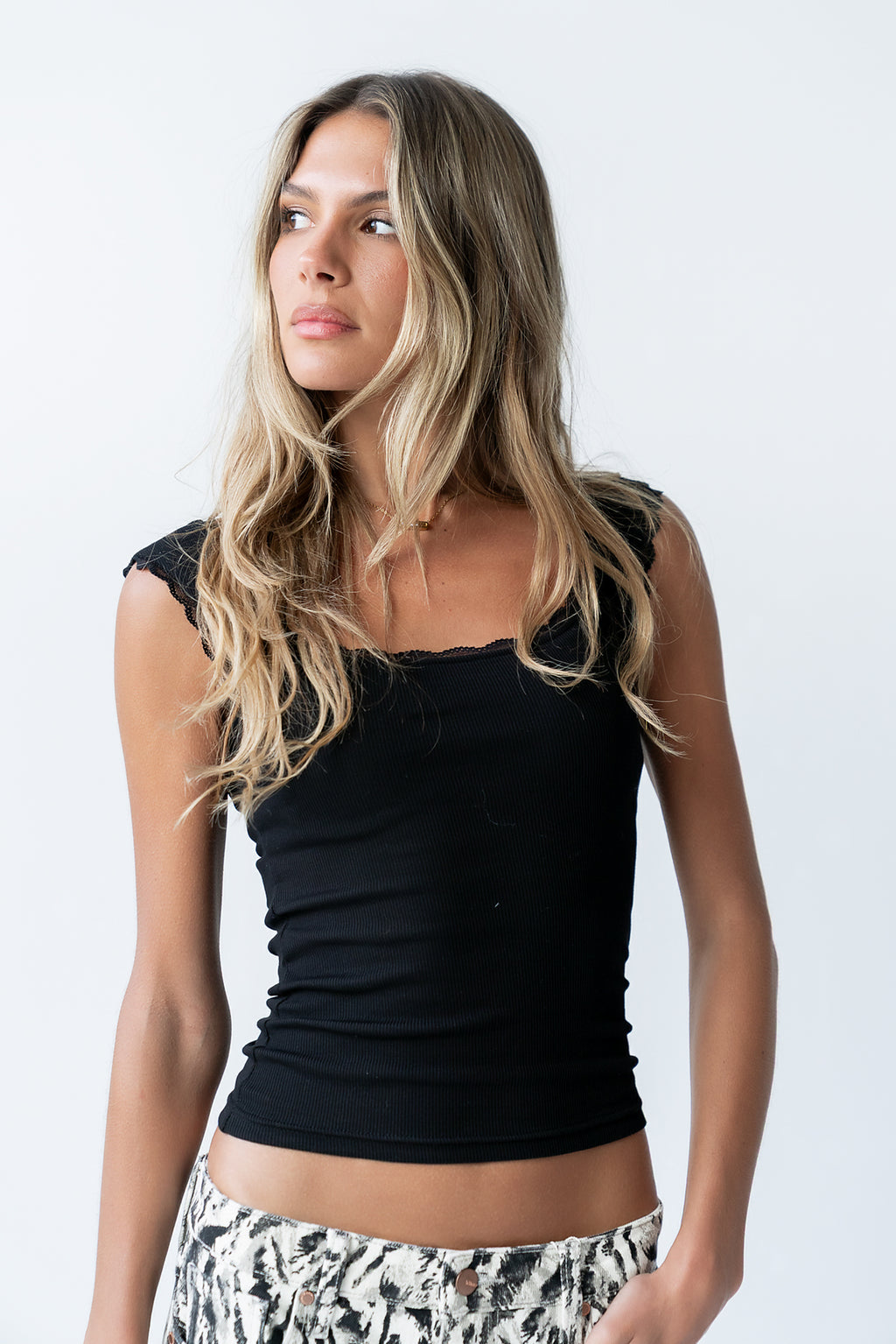 Sawyer Lace Trim Tank Top in Black