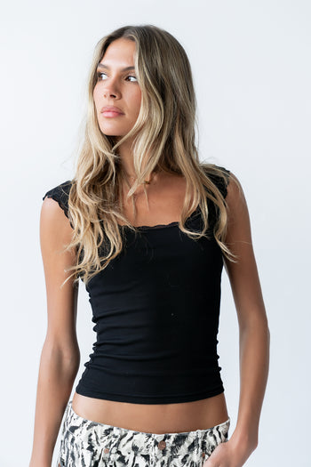 Sawyer Lace Trim Tank Top in Black