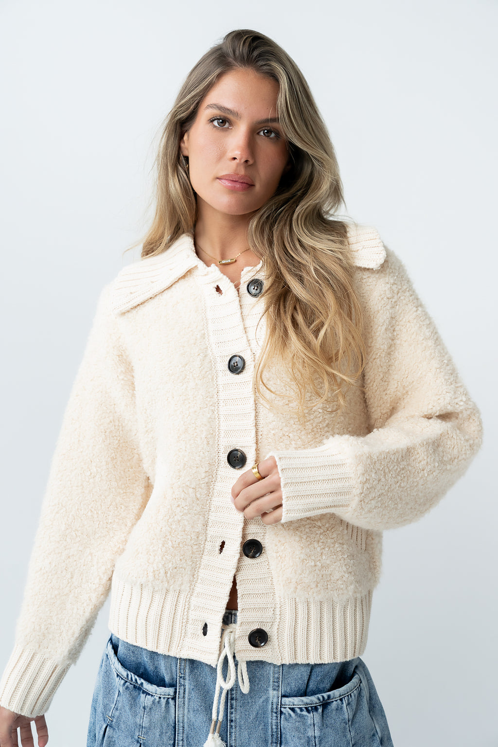 Jonah Collared Cardigan in Cream - FINAL SALE