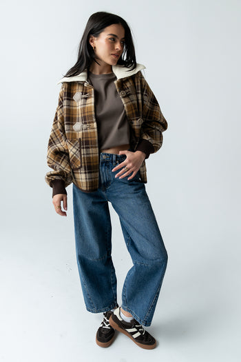 Gigi Plaid Jacket in Taupe