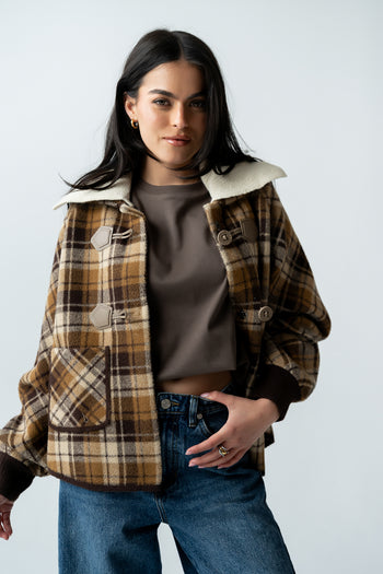 Gigi Plaid Jacket in Taupe