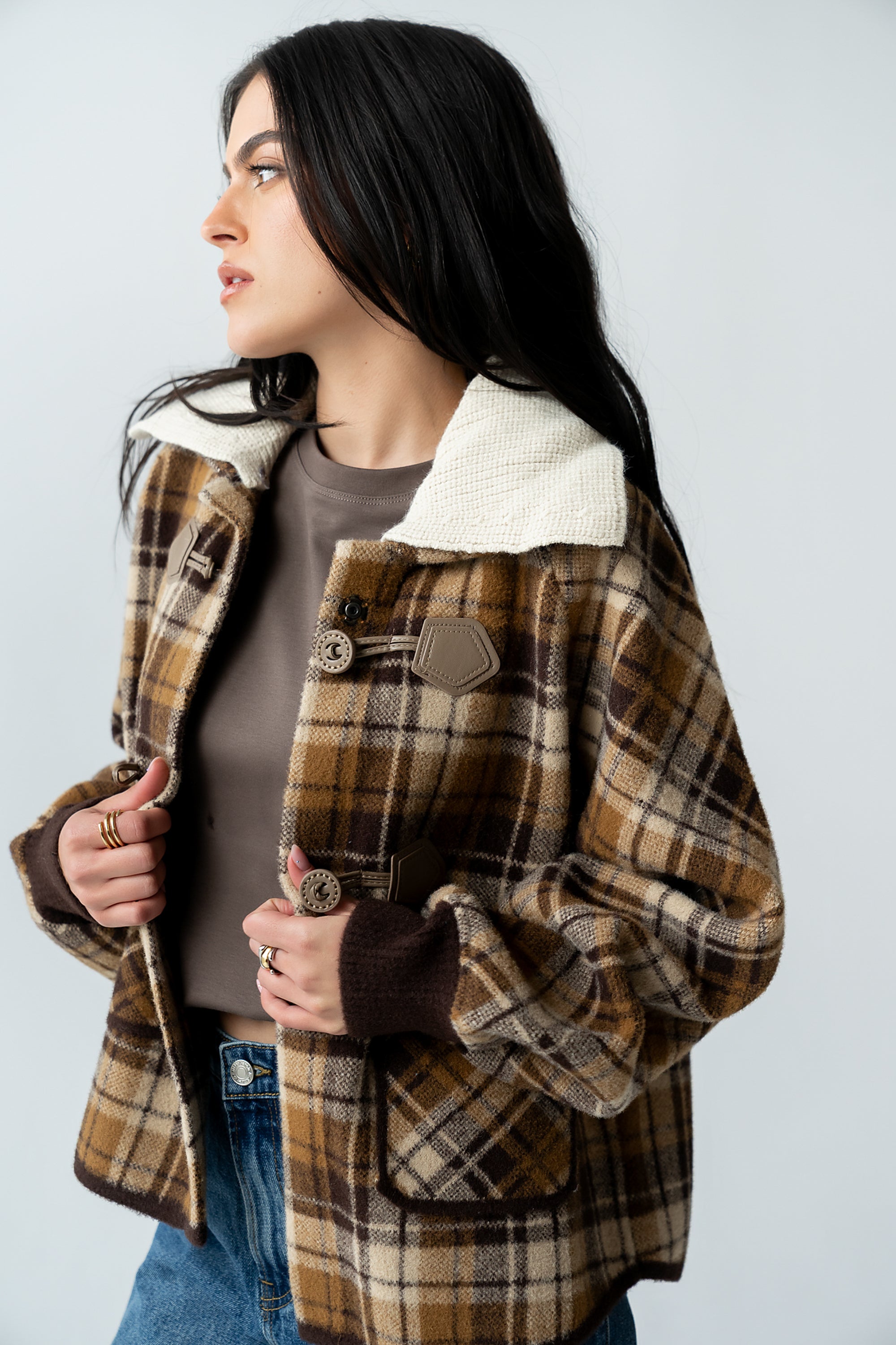 Gigi Plaid Jacket in Taupe - FINAL SALE