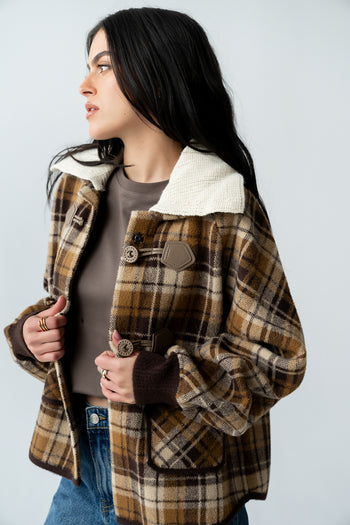 Gigi Plaid Jacket in Taupe