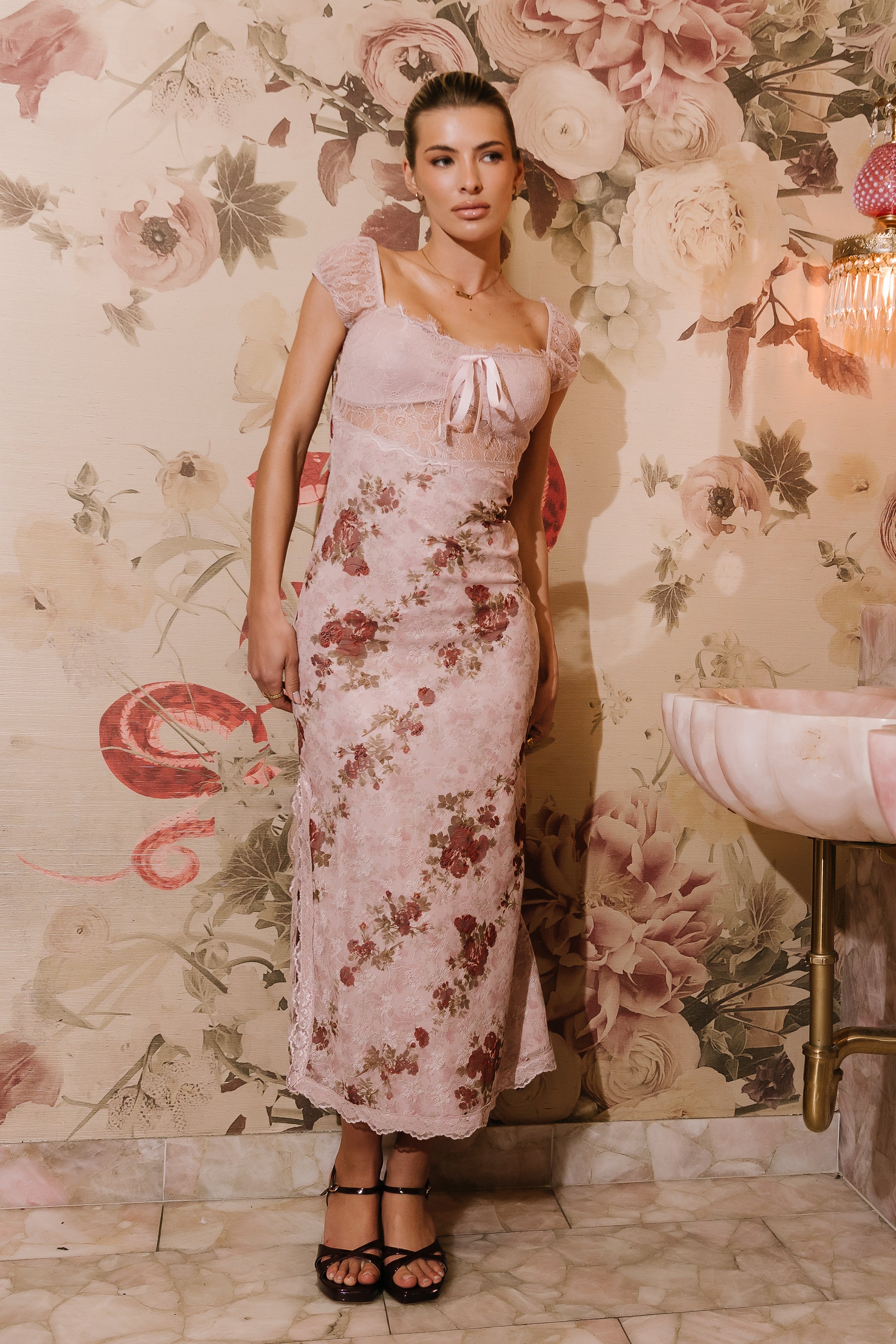 Nancie Floral Mesh Maxi Dress XL / Blush