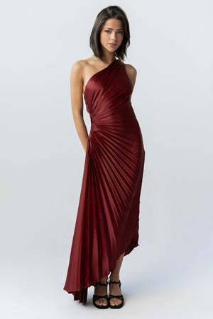 bhme Asymmetrical Pleated Maxi Dress in Wine - Size Small bhme Asymmetrical Pleated Maxi Dress in Wine - Size Small