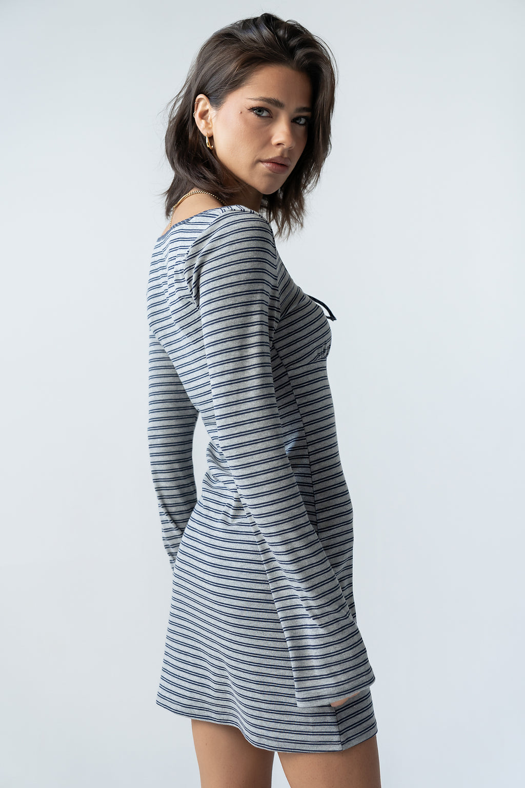 Venice Striped Mini Dress in Heather Grey - FINAL SALE