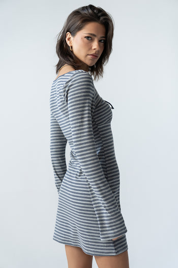 Venice Striped Mini Dress in Heather Grey - FINAL SALE