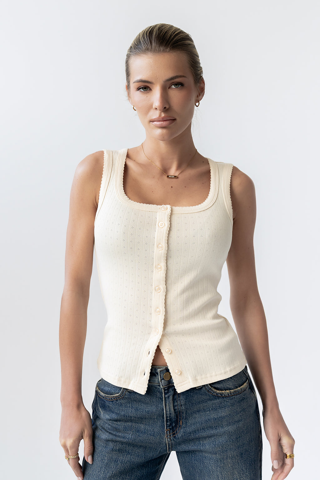 Apollo Knit Tank Top in Beige