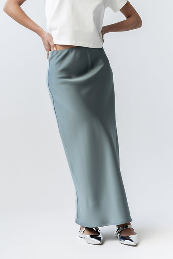 Tory Satin Maxi Skirt in Teal