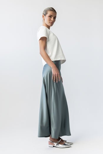 Tory Satin Maxi Skirt in Teal