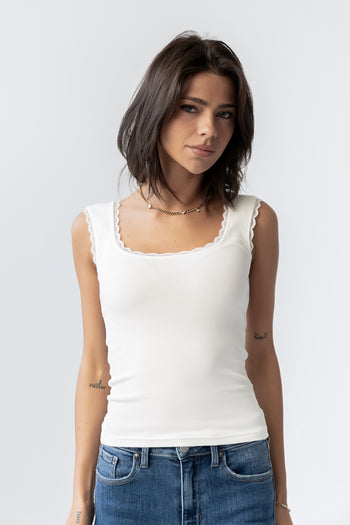 Sawyer Lace Trim Tank Top in White