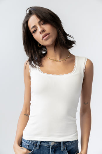Sawyer Lace Trim Tank Top in White