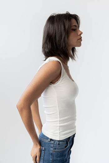 Sawyer Lace Trim Tank Top in White