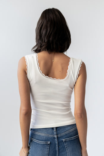 Sawyer Lace Trim Tank Top in White
