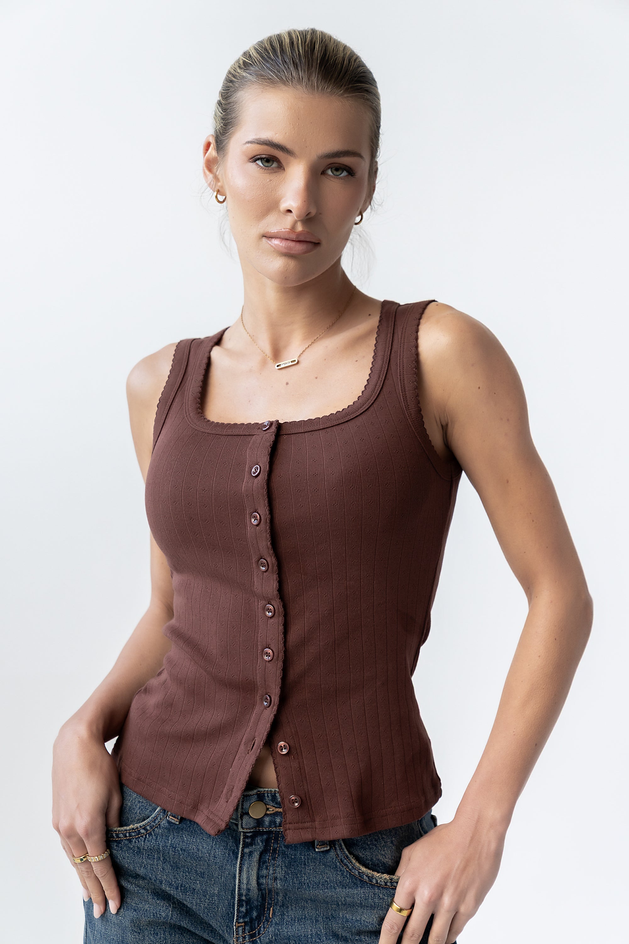 Apollo Knit Tank Top in Brown