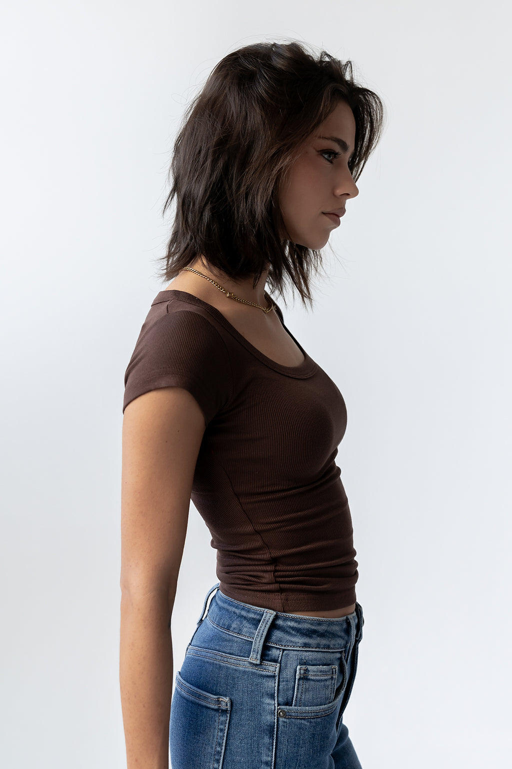 Freya Ribbed Top in Brown