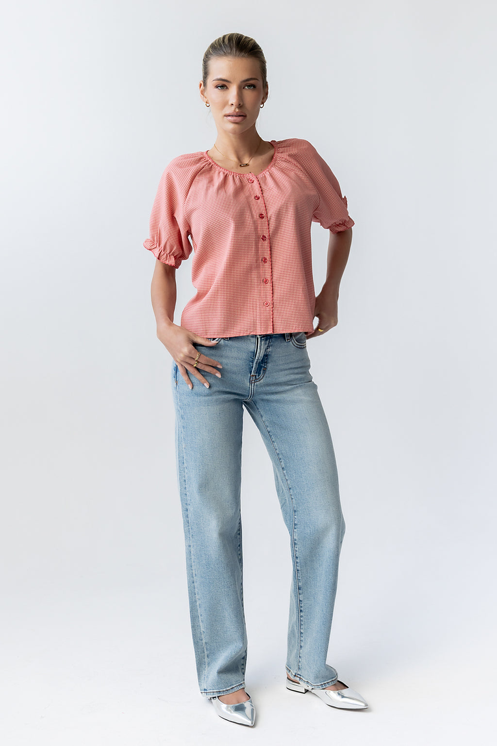 Benny Gingham Blouse in Pink