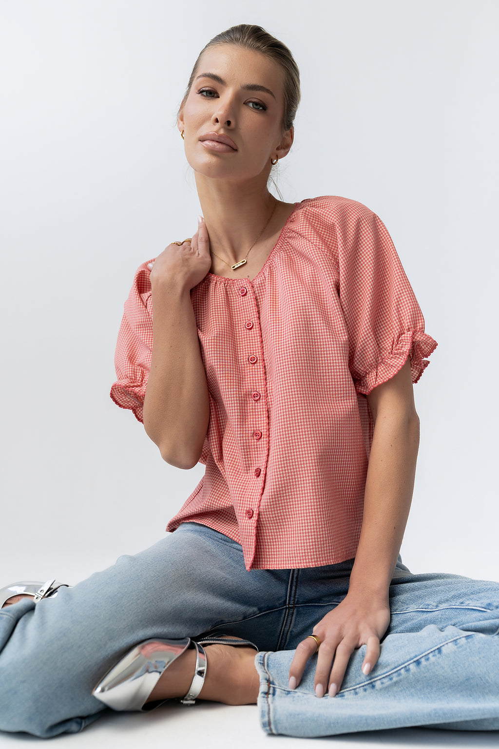 Benny Gingham Blouse in Pink