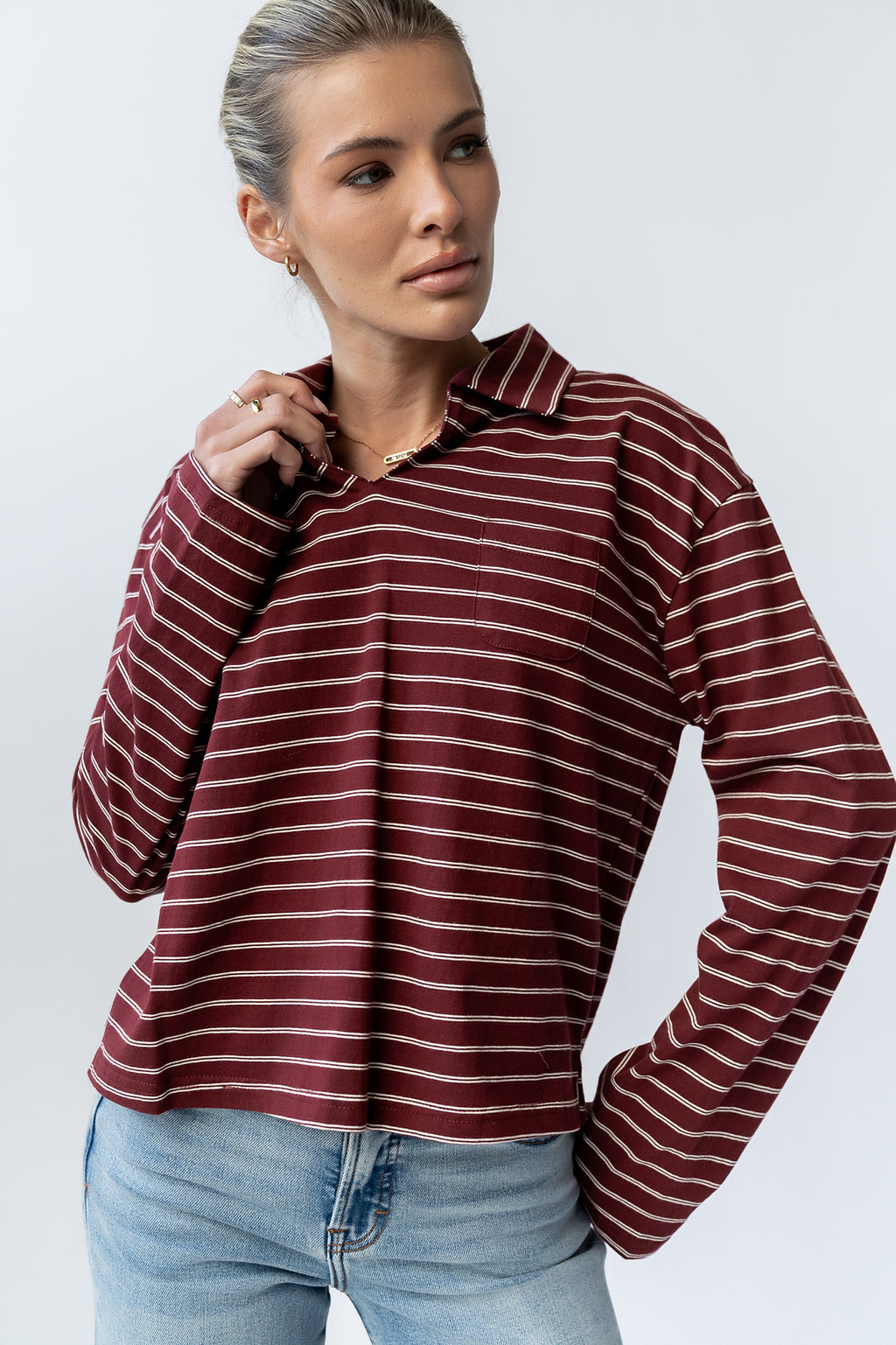 Kateri Striped Top in Burgundy