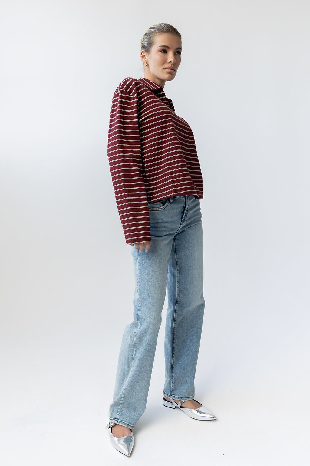 Kateri Striped Top in Burgundy