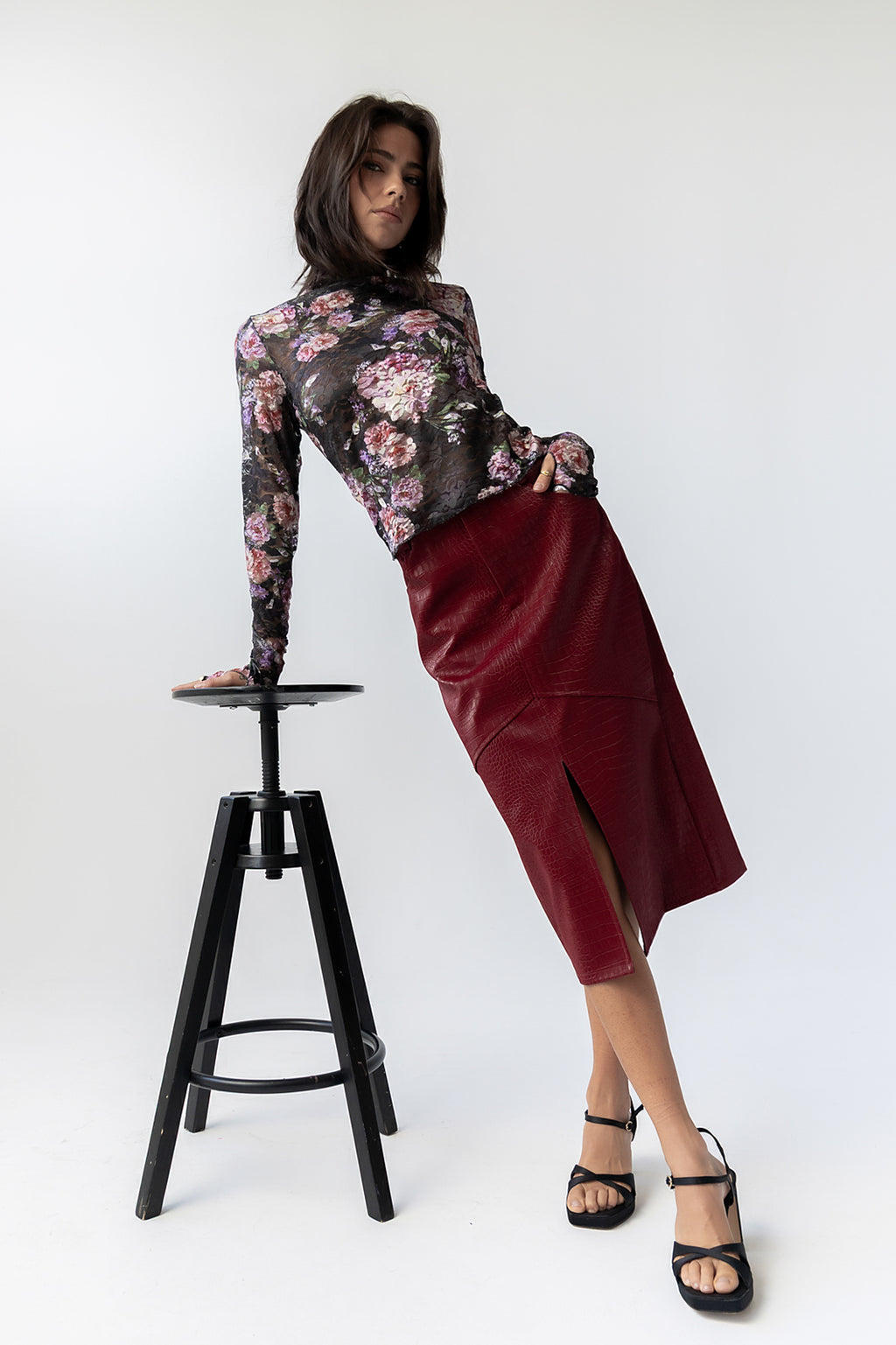 Winnie Floral Crinkle Top in Black - FINAL SALE