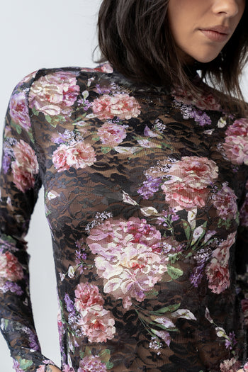 Winnie Floral Crinkle Top in Black - FINAL SALE