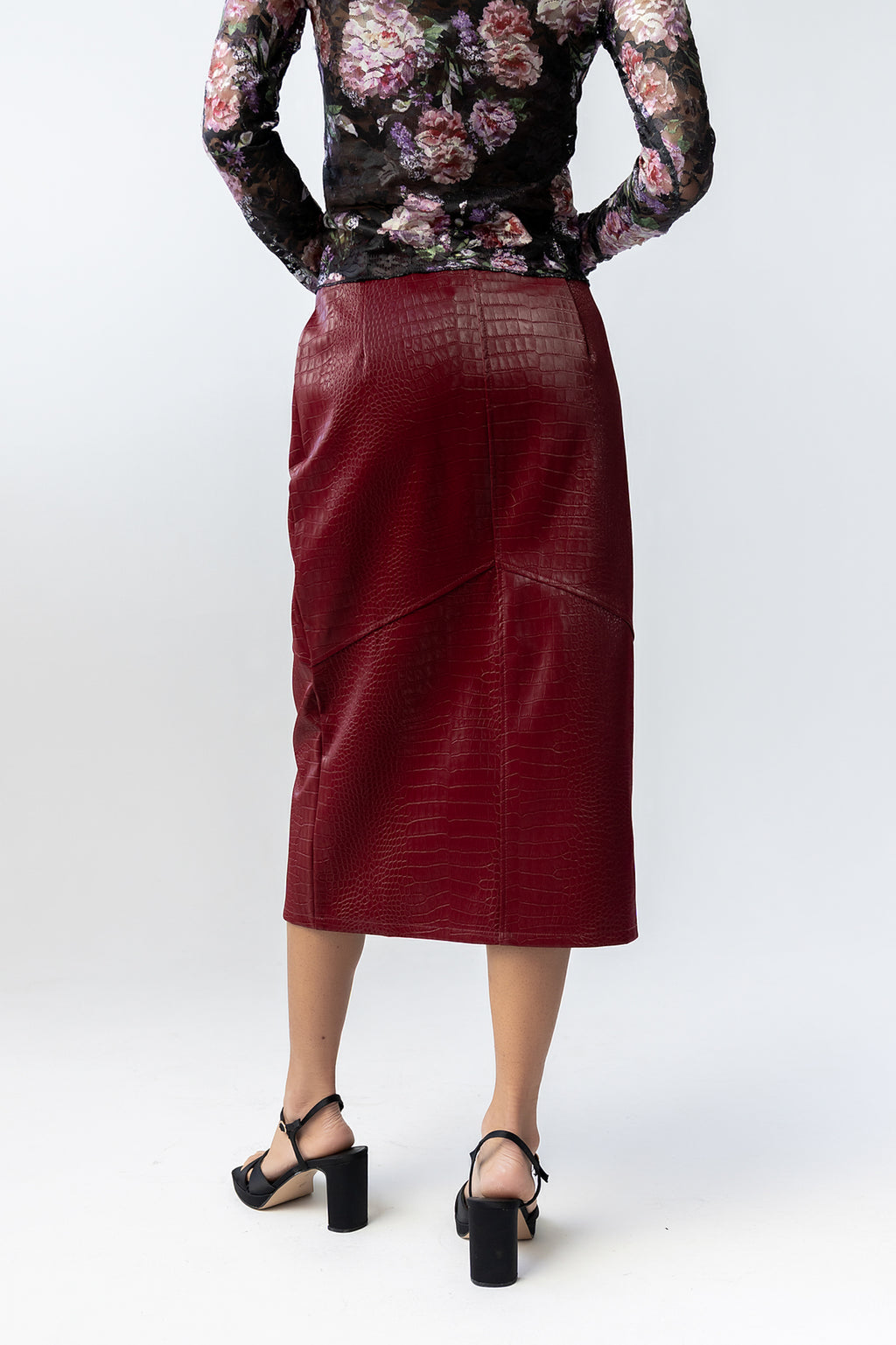 Walter Vegan Leather Midi Skirt in Wine