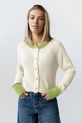 Ella Contrast Cardigan in Green