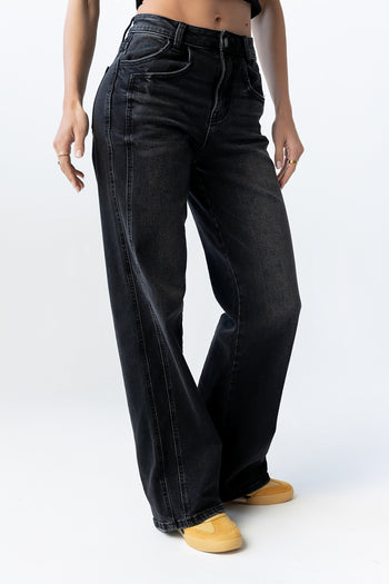 Jade Cuffed Wide Leg Jeans in Black