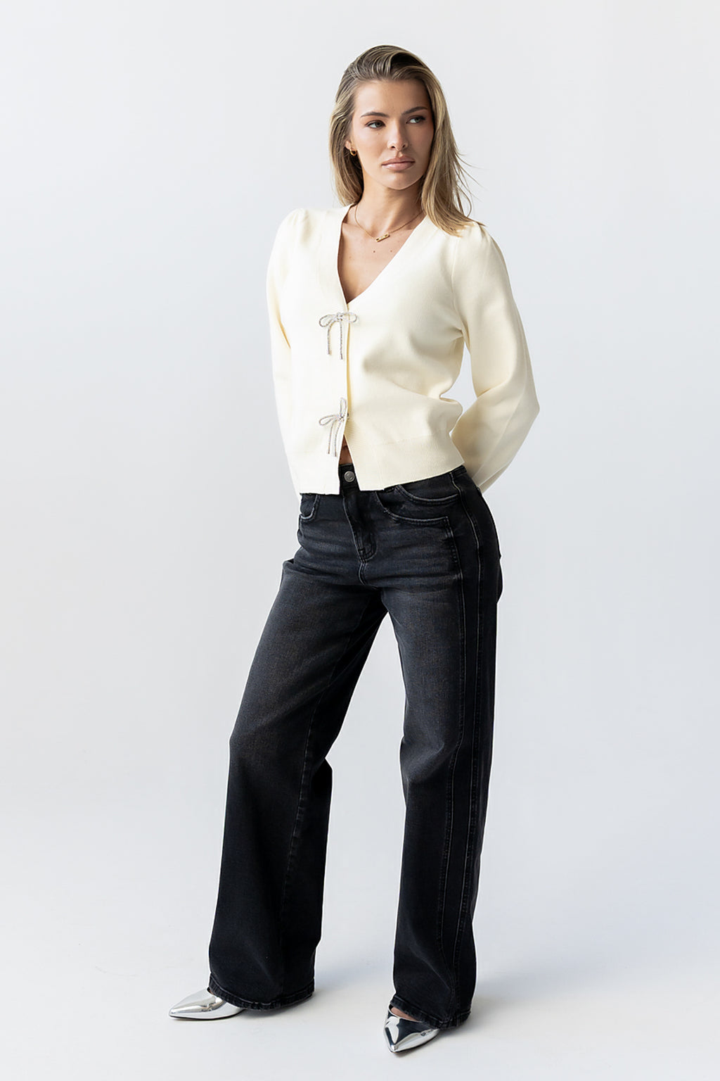 Tonya Bow Sweater in Cream - FINAL SALE