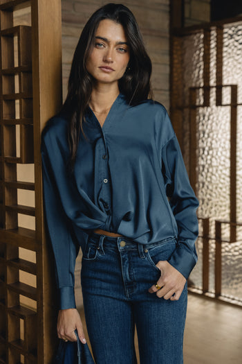 Margaret Twist Button Up in Blue - FINAL SALE