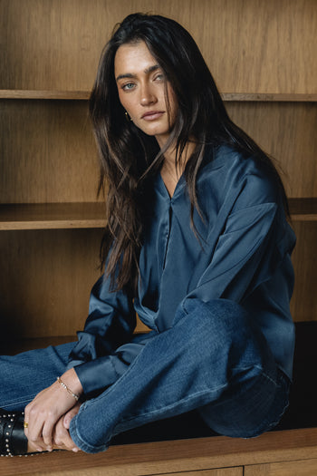 Margaret Twist Button Up in Blue - FINAL SALE