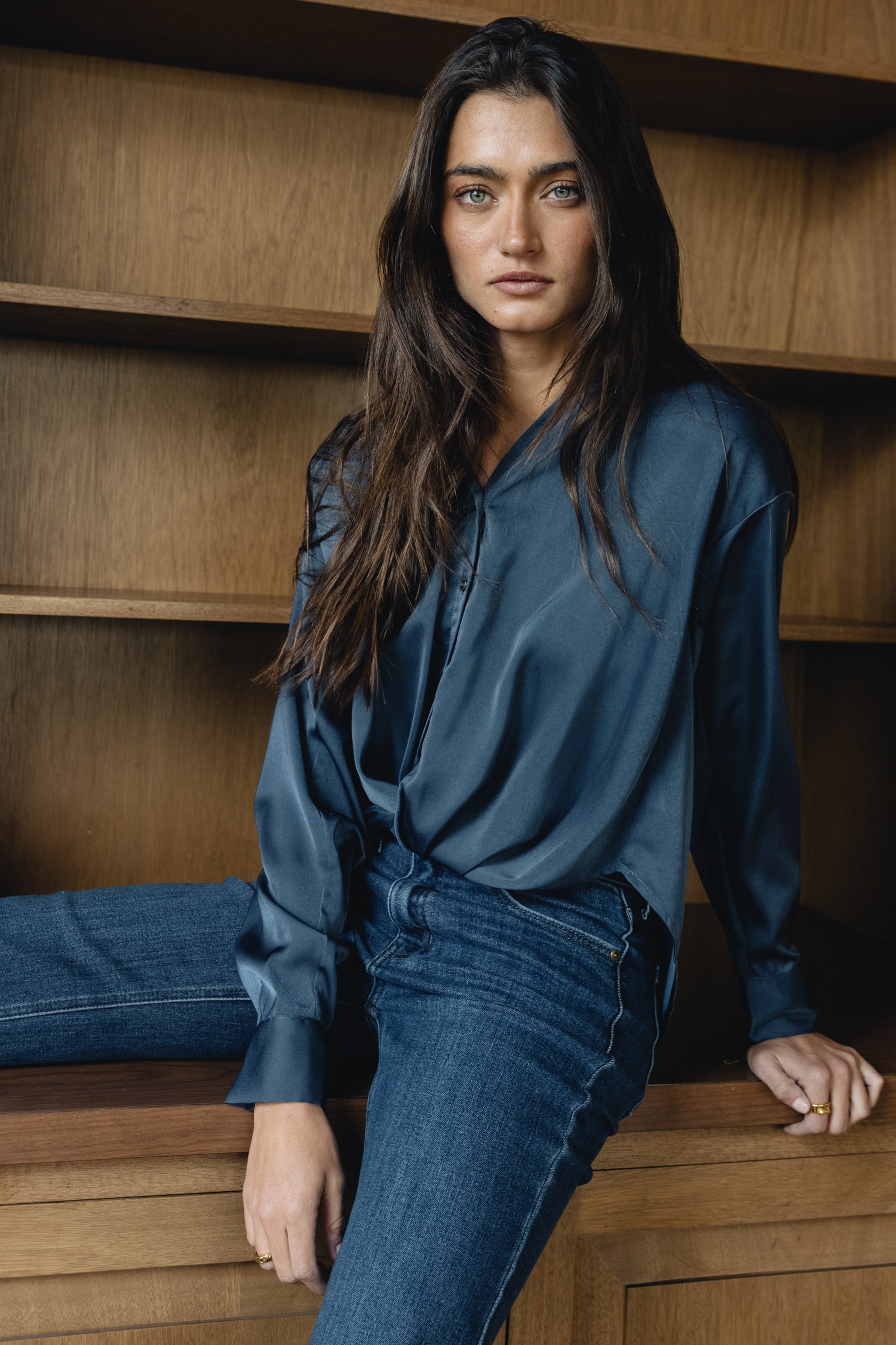 Marvin Satin Blouse in Taupe - FINAL SALE